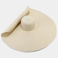 Detailed weave pattern and curved edge of a wide brim straw sun hat for women - One Size / Beige