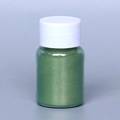 Vibrant grass green pearlescent mica powder in a clear bottle with white screw cap - Pearl Powder #28 Tea Green