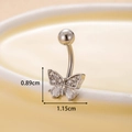 Silver butterfly navel ring with pear-shaped cubic zirconia in stainless steel - Style 4-Butterfly / Silver