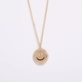 Minimalist gold-plated smile pendant necklace with micro-pave diamond accents on white background - Outer Ring Inlaid Smile (Style D)