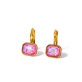 Golden hoop earrings with pink square-cut zircon stones on a white background - Violet Mocha (AE41597F1A6)