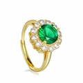 Luxurious gold ring with a large green gemstone and a halo of sparkling crystals - Green Nano - Gold Plated