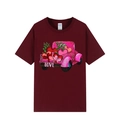 Maroon cotton T-shirt featuring a pink leopard truck with hearts and cactus print - Burgundy