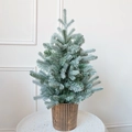 Mini árbol de Navidad de 60cm con nieve artificial y maceta decorativa de rayas café - 60CM