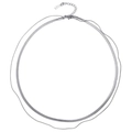 Vue détaillée du collier double argenté avec chaîne serpent et maille ronde délicate - Chaîne Fine Lame et Serpent Acier (C-001)