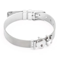 Minimalist silver mesh bracelet with heart lock and crystal charm, adjustable belt style - Silver