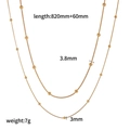 Gold double-layered stainless steel necklace with small beads and dimension specs - Double Layer Fine Bead Gold Necklace (TN3629)