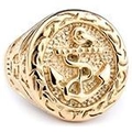 Golden nautical anchor ring in polished stainless steel for a bold pirate sailor style - Golden Anchor Embossed Style (18403 Gold)