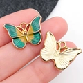 Schmetterling-Anhänger in Grün und Gold für DIY-Schmuckherstellung, Emaille - Grün-Gelber Zweifarbiger Schmetterling (15x20 mm)