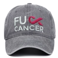 Vintage grey washed cotton baseball cap with pink ribbon cancer awareness embroidery - Gray