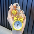 Miniature yellow alarm clock keychain with small bell charm and silver metal ring - Yellow