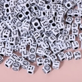 White acrylic cube beads with black smiley face patterns for children DIY jewelry - 6x6mm White With Black Emoji (100pcs)