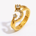 18K gold plated moon and star open ring with sparkling white zircon stones - US 6 / Gold