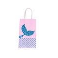 Pink paper gift bag with blue mermaid tail pattern and white handles for birthdays - Pink Bag With Blue Tail