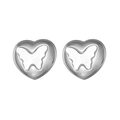 Silver heart earrings with butterfly cut-out design made of polished stainless steel - Silver Hollow Butterfly Heart Stud Earrings (JZE839-01)