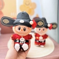 Mini plush doll wearing a red Chinese official outfit with a silver longevity lock - Red-robed Little Scholar / First And Second Generation Keychains Are Compatible With La Cloth Dolls. Dolls Not Included.
