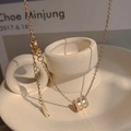 Titanium steel necklace with gold-plated cylinder pendant and zircon stones - X385 Gold Cylinder