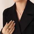 French vintage gold jewelry set with oval white turquoise and stone inlay rings - 39+5cm / Gold Color White Turquoise Necklace