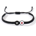 Adjustable black woven bracelet with letter W and red heart beads for friendship - Letter W-White Red Heart