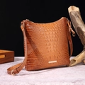 Brown crocodile embossed leather crossbody bag with adjustable strap and gold hardware - Tan