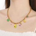 Collana a sfere dorate con ciondoli a forma di frutta e fiori colorati da donna - Stile Frutta Fiori Catena di Perline (KN293254-SXSJ)
