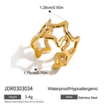 Golden stainless steel hollow star ring featuring geometric linked celestial patterns - Stacked Star Hollow Style (JDR0303034) / Gold