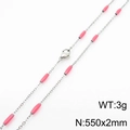 Titanium steel necklace with pink capsule beads and silver chain, 550mm length - Steel Rose Red (KN232221-Z)