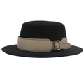 Chapeau canotier noir en feutre de laine avec ceinture en cuir beige et boucle en métal - Noir (Ceinture Beige)