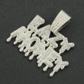 Foto macro de colgante MONEY hip-hop plateado con cristales brillantes y diseño drip - Colgante suelto MONEY / Plateado