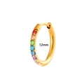 Golden 12mm stainless steel hoop earring with colorful cubic zirconia stone inlay - 12mm / Gold Rainbow