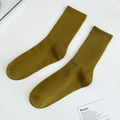 Olive green cotton crew socks with ribbed texture for women in a minimalist style - One Size / Army Green