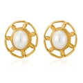 Elegante goldene Perlenohrstecker mit geometrischem Ausschnitt im französischen Retro-Stil - Perle