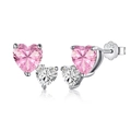 Luxurious S925 sterling silver heart earrings with pink and white zirconia stones - Double Heart Pink (DY1D0181-S-W-BF)
