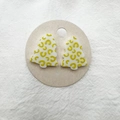 Christmas tree acrylic stud earrings in white with yellow leopard print on a card - Stud Earrings / Bright Yellow