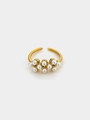18k gold plated stainless steel open ring with clustered white pearls for women - Size 7 (Adjustable) / Gold with Pearl