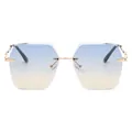 Lunettes de soleil polygonales sans monture avec verres dégradés bleu et jaune dorés - Monture Dorée Dégradé Bleu vers Jaune