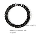 8mm black 316 stainless steel Cuban link bracelet for men and women with polished finish - 8mm / 18cm / Black