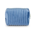 Elegant blue quilted velvet makeup bag with gold zipper for cosmetics storage - Small Light Blue