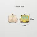 Front and back detail of yellow school bus enamel charm with 25mm x 23mm dimensions - Yellow Bus