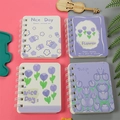 Set of 4 purple floral A7 spiral notebooks featuring tulips and cute botanical designs - Indigo Green Pearl