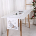 Camino de mesa navideño de felpa blanca con bordado de copos para decoración de fiestas - Camino de mesa blanco con copo de nieve