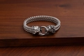 Retro punk double dragon head woven steel chain bracelet in vintage silver finish - Lion Head