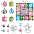 50pcs multi-color Christmas ornament set including pink green blue balls and snowflakes - Macaron Multi-Color - 50PCS