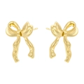 Elegant gold bow earrings with a vintage metallic texture and fluid ribbon design - VE1264 Gold Bow Stud Earrings