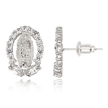 Virgin of Guadalupe silver studs with 18K micro-set zircon in front and side views - White Gold