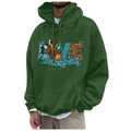 Dark green Thanksgiving fleece hoodie with festive LOVE print and functional front pocket - S / Tops / Dark Green