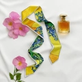 Yellow oil painting silk scarf with blue iris floral print on soft white fabric - Yellow Blue Irises