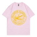 T-shirt en coton rose avec sérigraphie jaune Alligator Alcatraz sur le devant - Rose