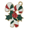 Christmas candy cane pendant in gold metal with red and green enamel for DIY jewelry - Candy Cane 24x12mm