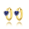 Elegant gold-plated hoop earrings featuring heart-shaped blue sapphire gemstones - Gold-Blue Zircon
